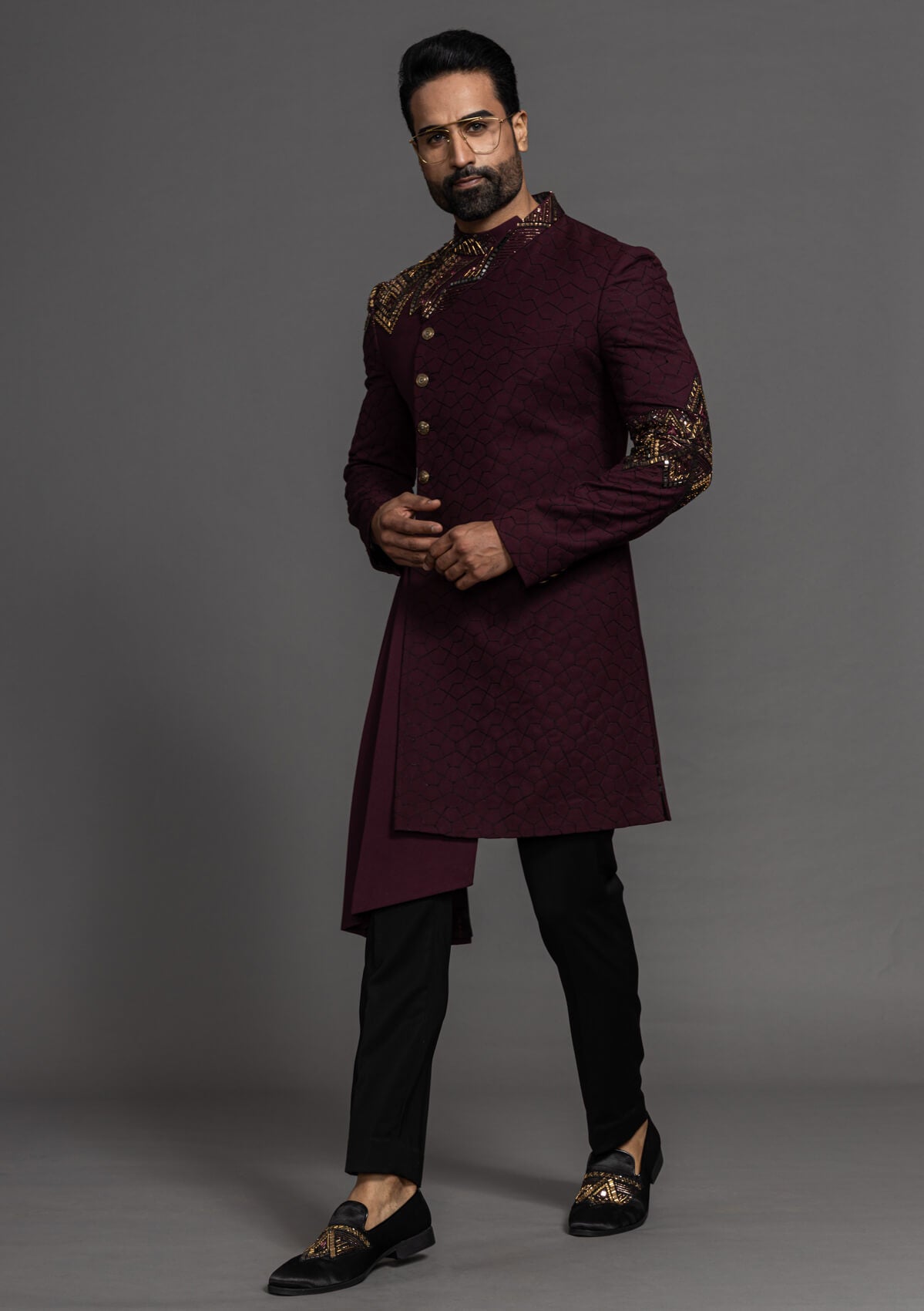 Indo-Western ensemble perfect for festive occasions.