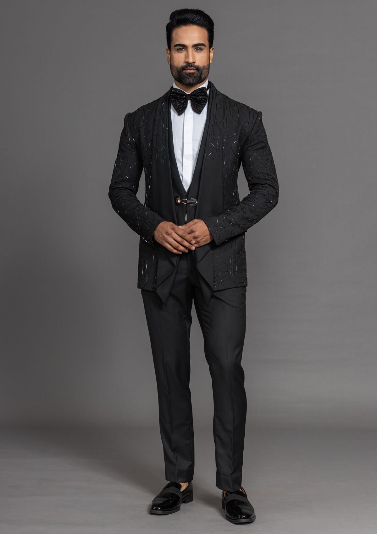 Classic black two-piece suit for a formal occasion